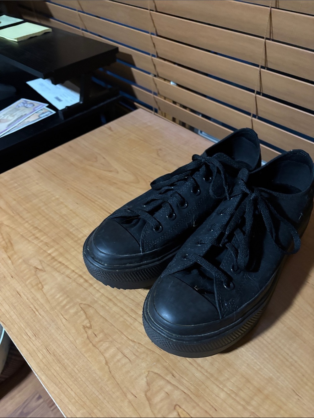 Converse Men's Black Low-Top Canvas Sneakers - All-Black Design, double stacks.